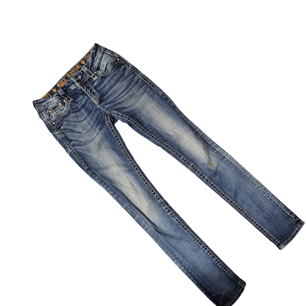 Rock Revival Blue Skinny Jeans with Ornate Embellishments - Picture 8 of 9